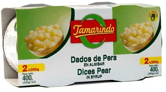 Dados de pera en almíbar