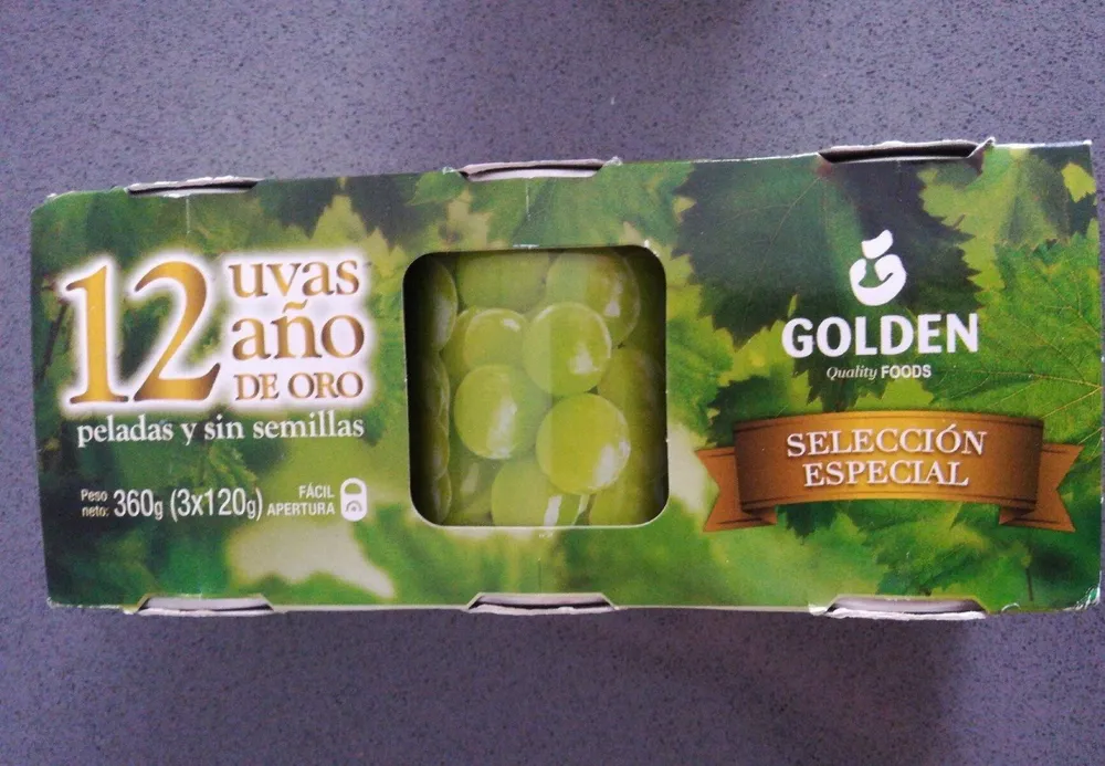 12 uvas Año de Oro peladas y sin semillas pack 3 latas 130 g