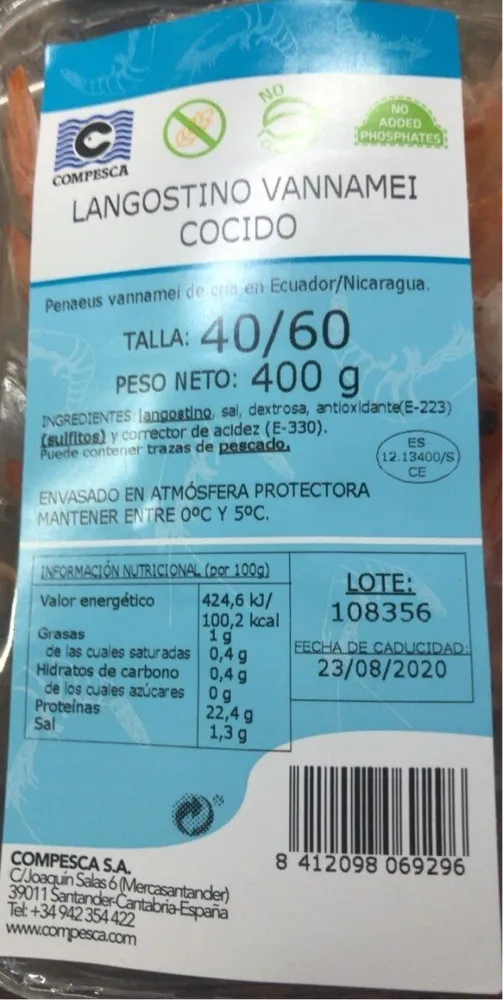 Langostino Vannamei cocido
