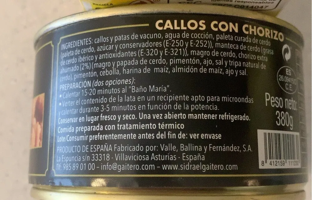 Callos con chorizo
