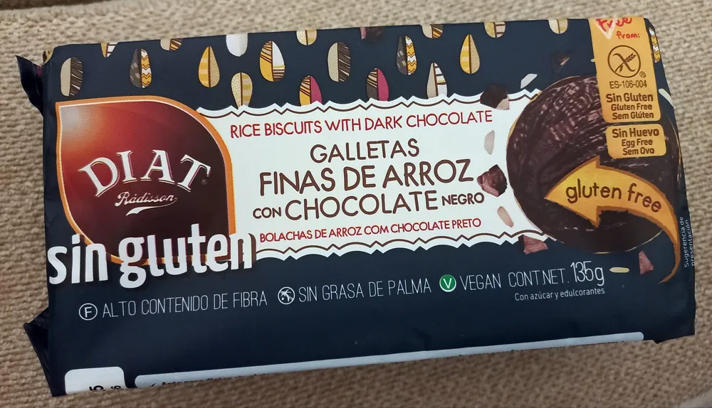 Galletas finas de arroz con chocolate negro