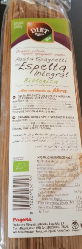 Spaghetti de espelta integral
