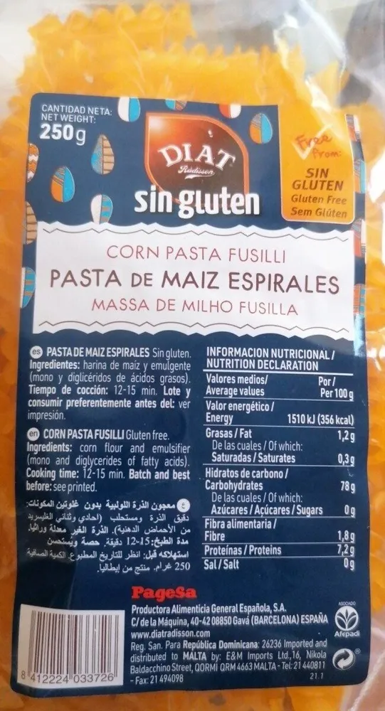 Corn pasta fusilli