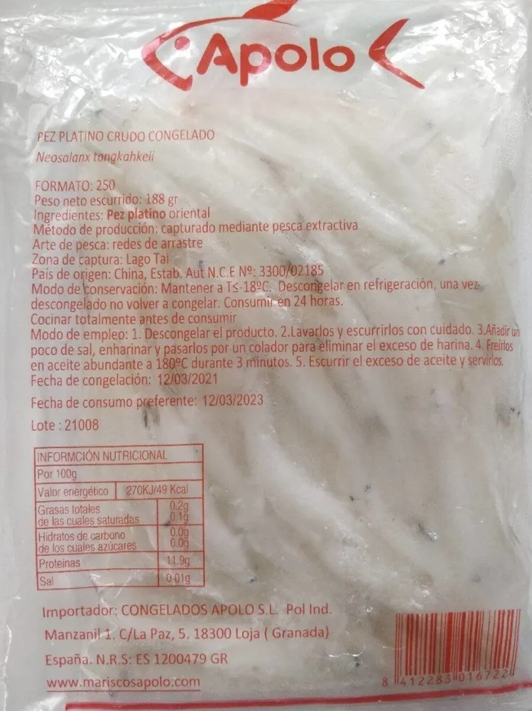 Pez platino crudo congelado