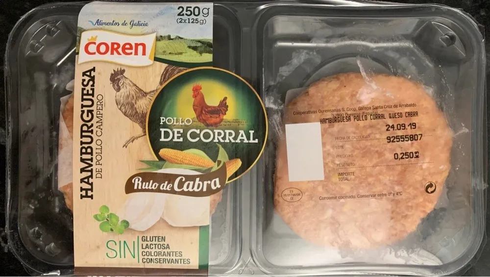 Hamburguesa de pollo campero y rulo de cabra