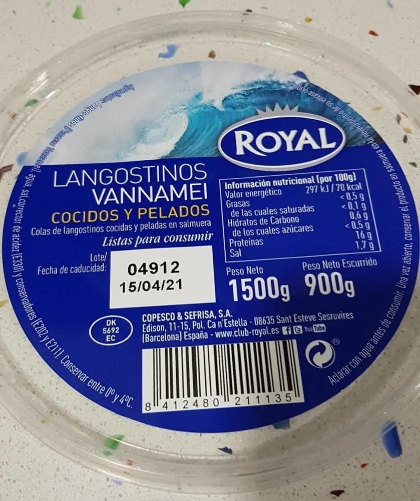 Langostinos cocidos y pelados