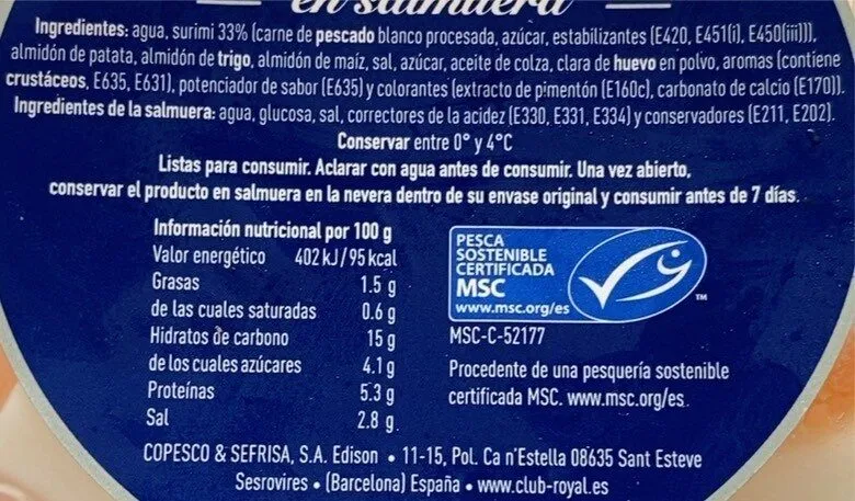 surimi sabor cangrejo