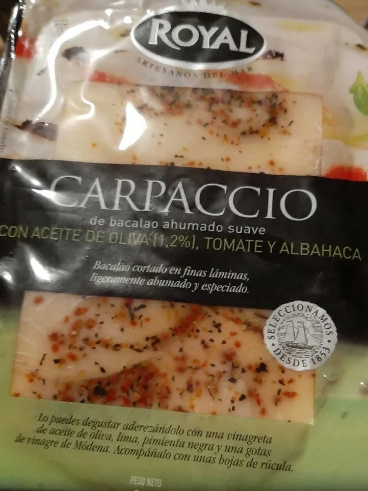 Carpaccio de bacalao ahumado suave