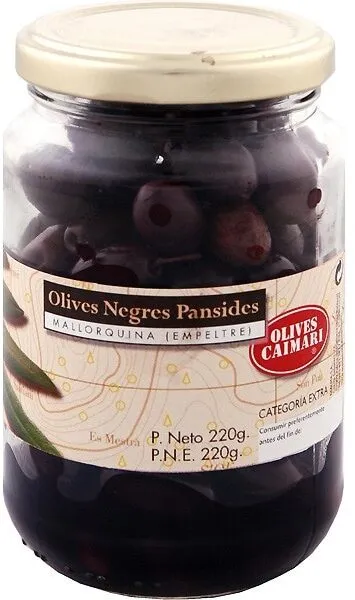 Aceitunas negras pansidas mallorquina frasco 250 g