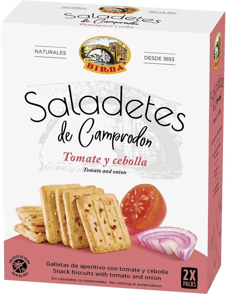 Galletas de aperitivo de tomate y cebolla saladetes de Camprodón