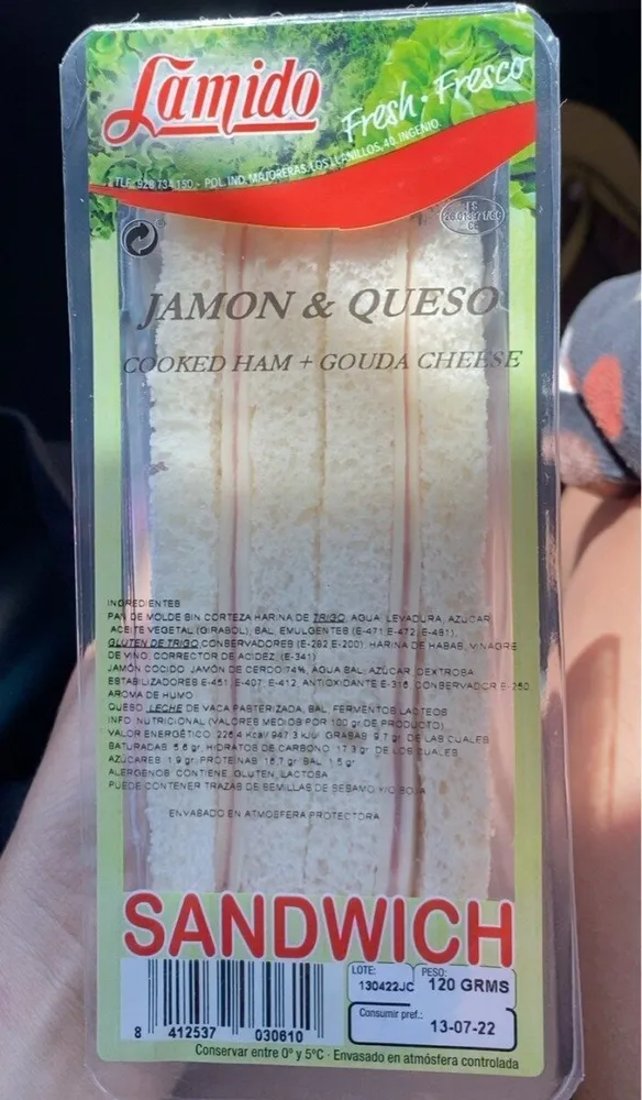 Sándwich jamon y queso