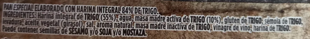 Hogaza 84% Integral. Con masa madre 10%