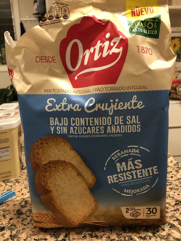 Pan tostado extra crujiente bajo en sal y sin azúcares añadidos