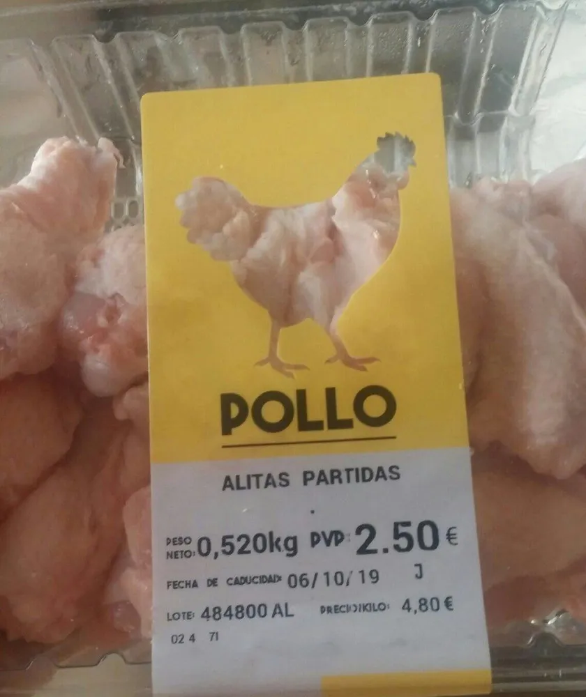 Alitas partidas pollo