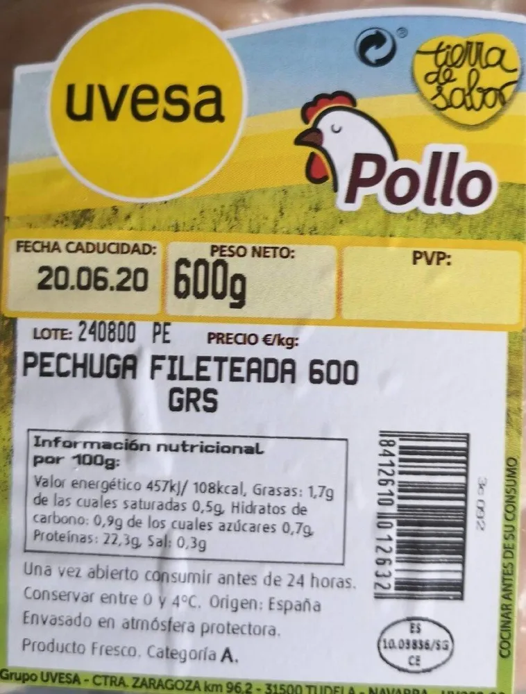 Pechuga Pollo Fileteada (Uvesa)