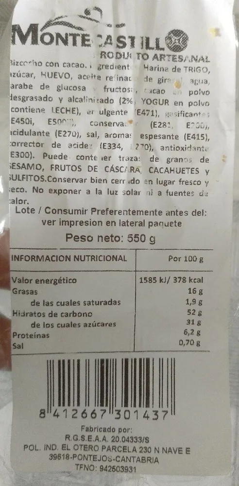Bizcocho con cacaom