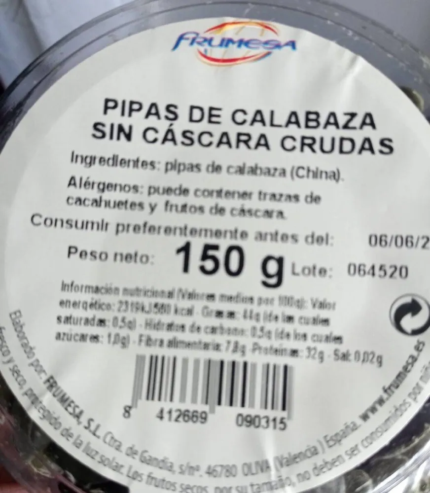 Pipas de calabaza sin cáscara crudas