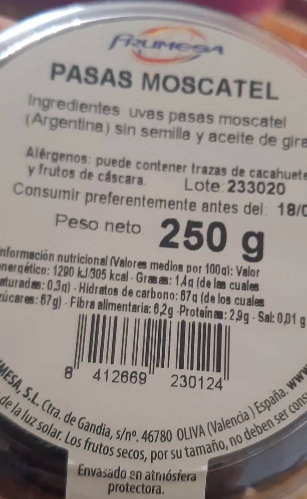 Pasas moscatel
