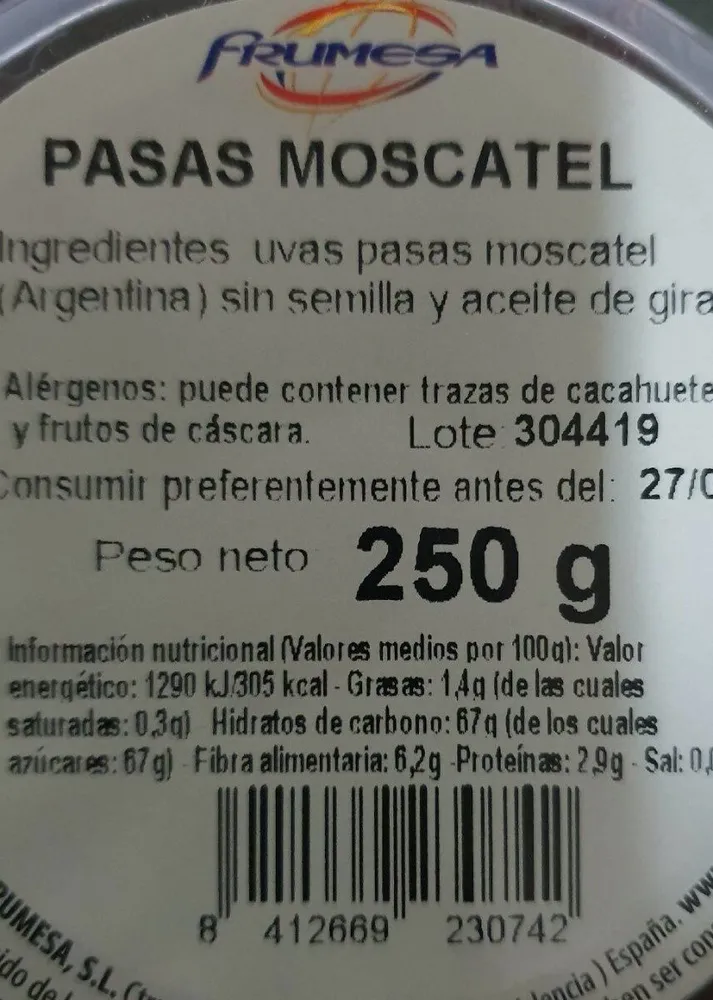 Pasas Moscatel