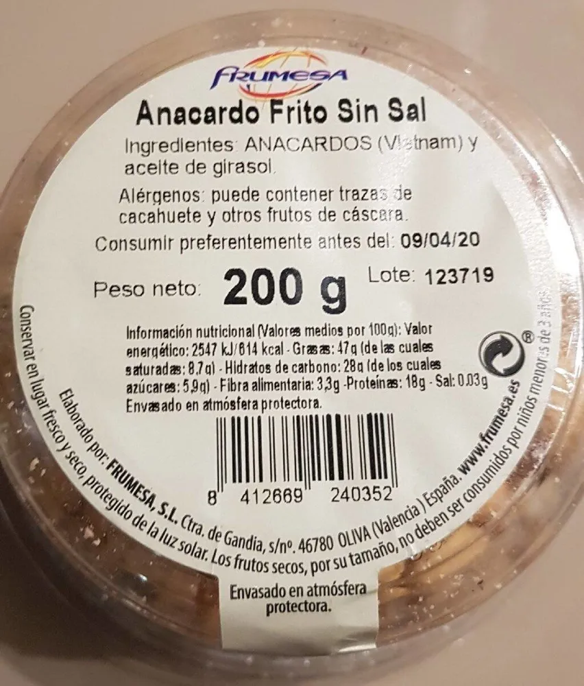 Anacardo frito sin sal