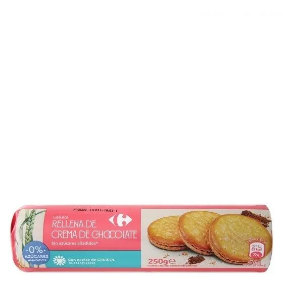 Galleta rellena chocolate s/azúcares añadidos