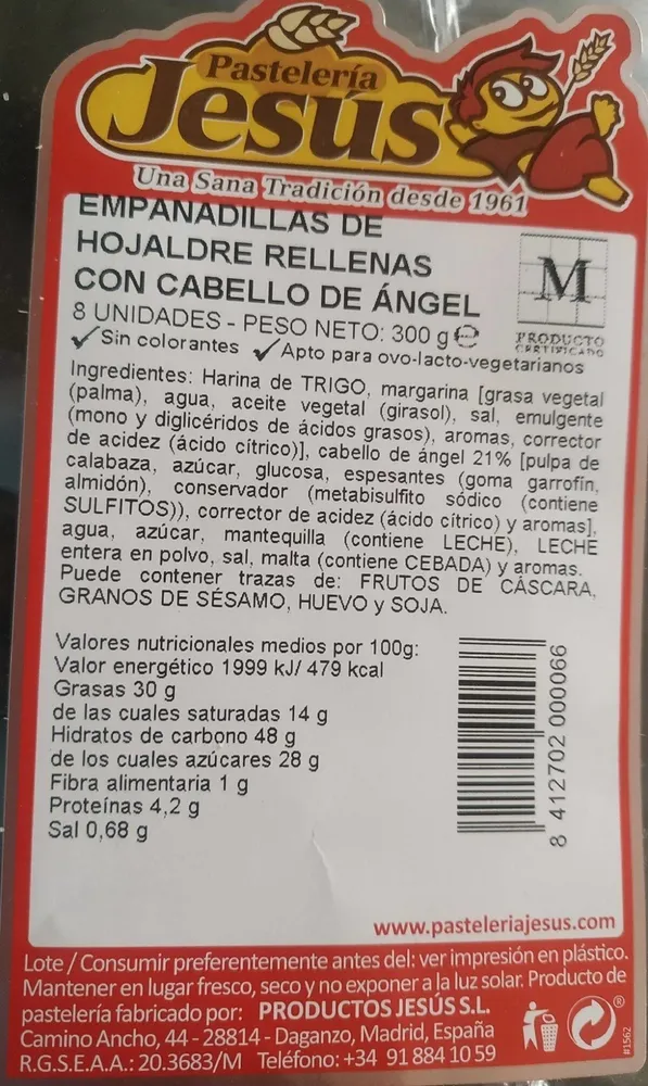 Empanadillas de hojaldre rellenas de cabello de ángel
