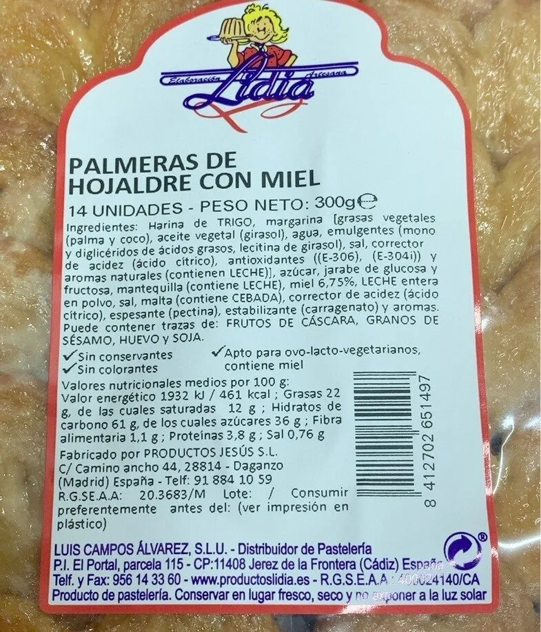 Palmera hojaldre con miel