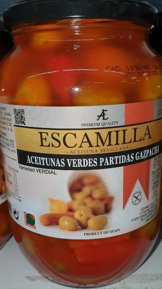 Aceitunas verdes partidas gazpacha