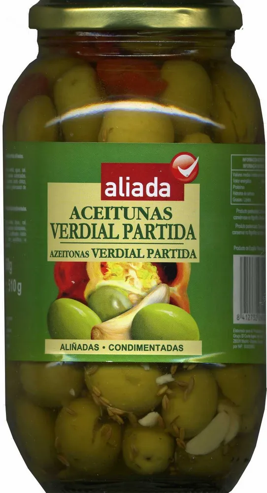 Aceitunas verdes partidas aliñadas "Aliada" Variedad Verdial