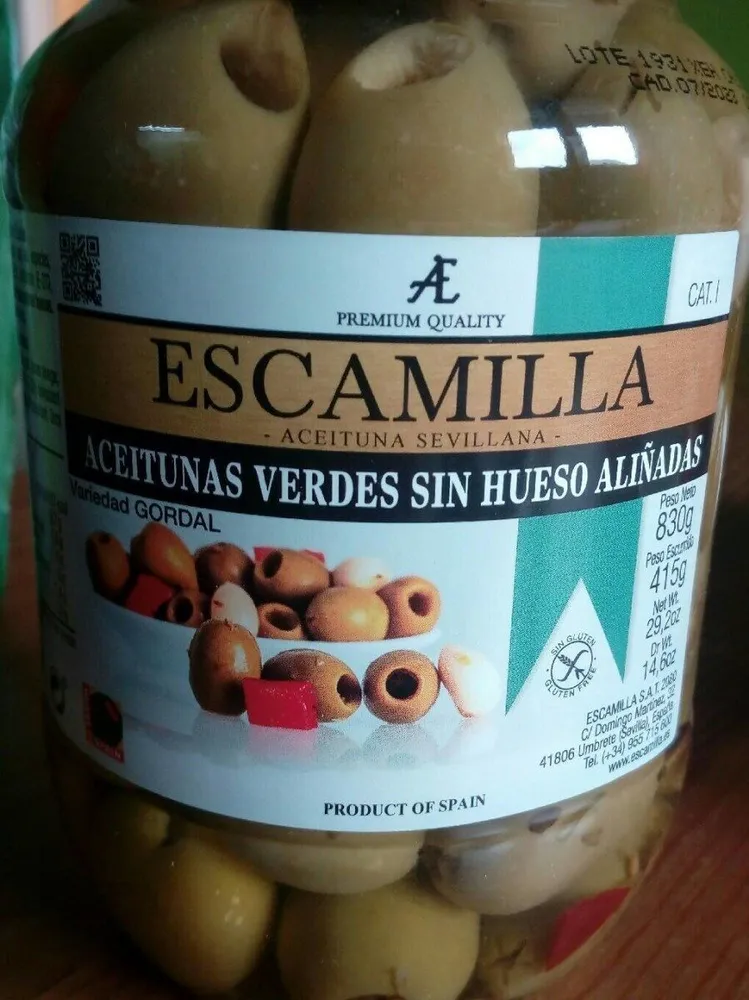 Aceitunas verdes sin hueso aliñadas