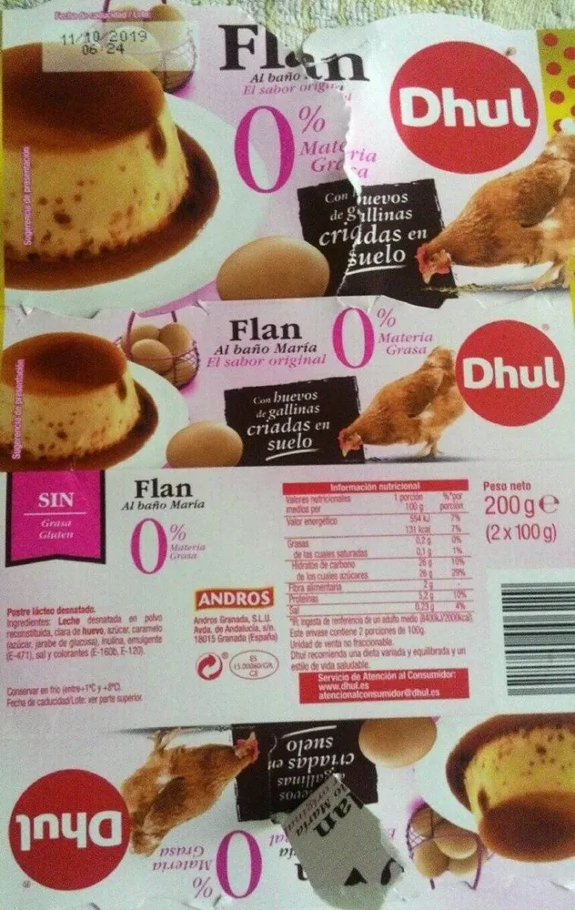 Flan al baño maria 0% materia grasa