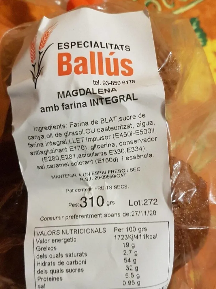 Magdalena amb farina integral
