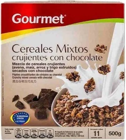 Cereales mixtos crujientes con chocolate