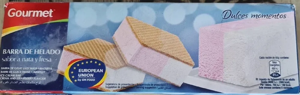 Barra de helado nata y fresa