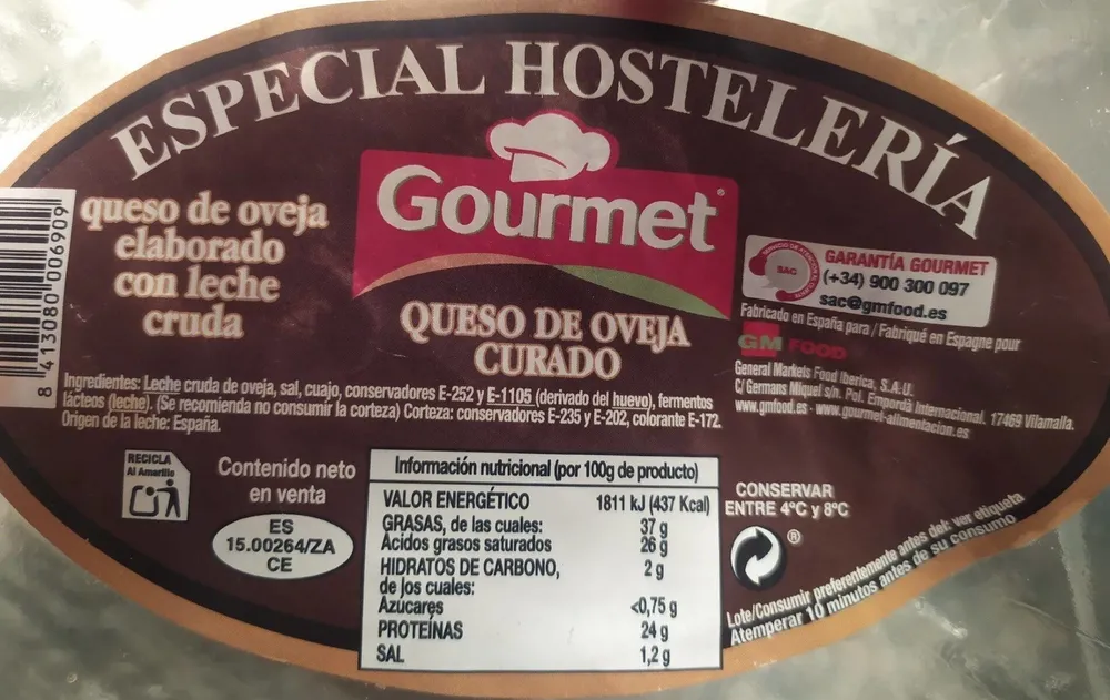 Queso de oveja curado elaborado con leche cruda