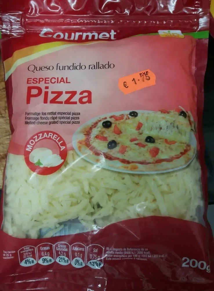 Queso fundido  rallado especial pizza