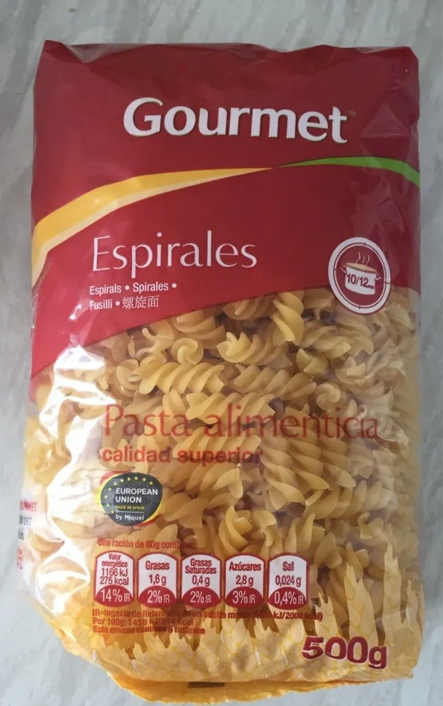 Espirales pasta alimentica