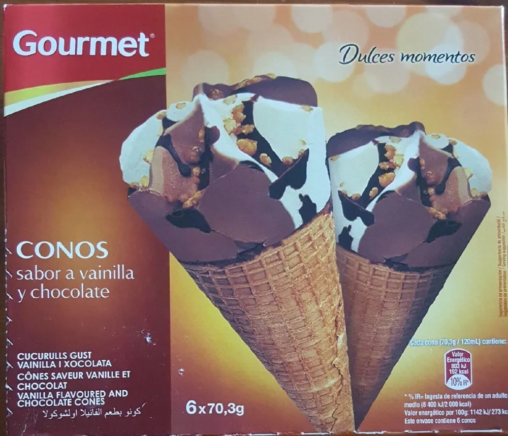 Conos sabor a vainilla y chocolate