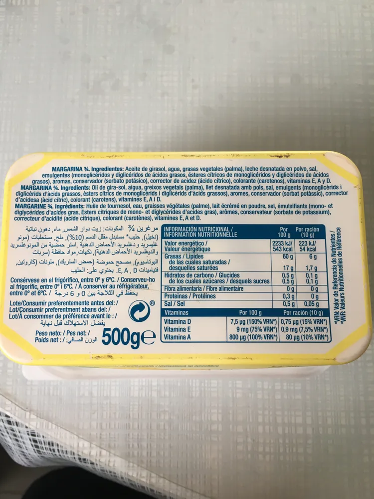 Margarina 3/4 vegetal