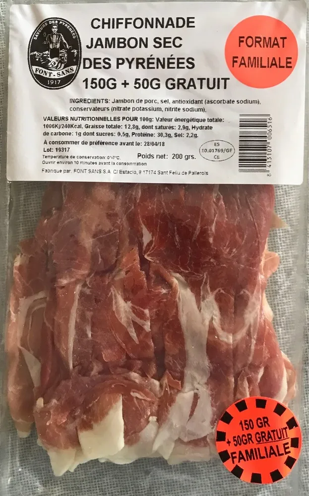 Chiffonnade jambon sec de pyrenees