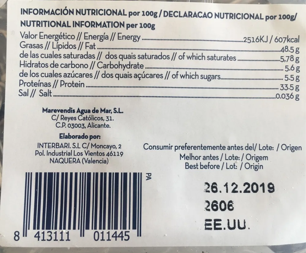 Pipas gigantes elaborados con agua de mar tarrina 200 g