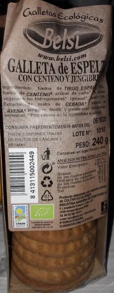 Galleta de Espelta con Centeno y Jengibre