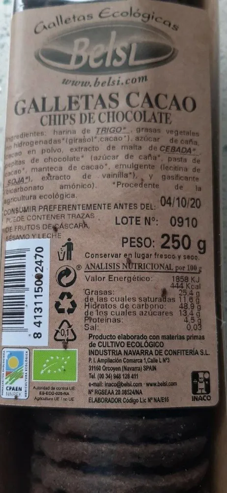 Galletas cacao ecologicas