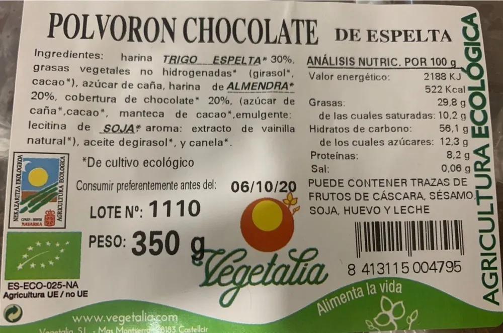 Polvoron de chocolate espelta