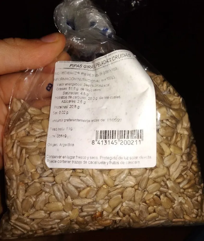 Pipas girasol peladas crudas