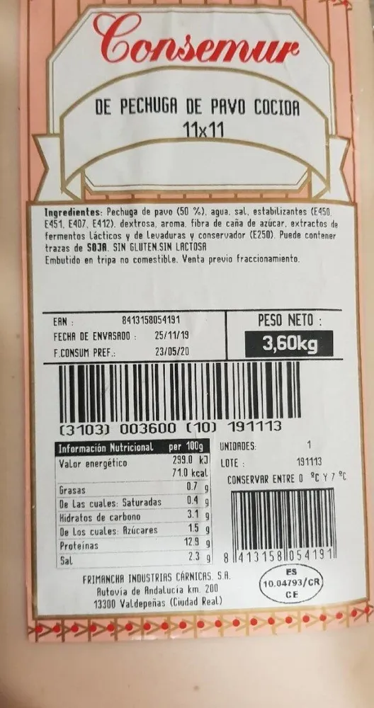 PECHUGA DE PAVO COCIDA
