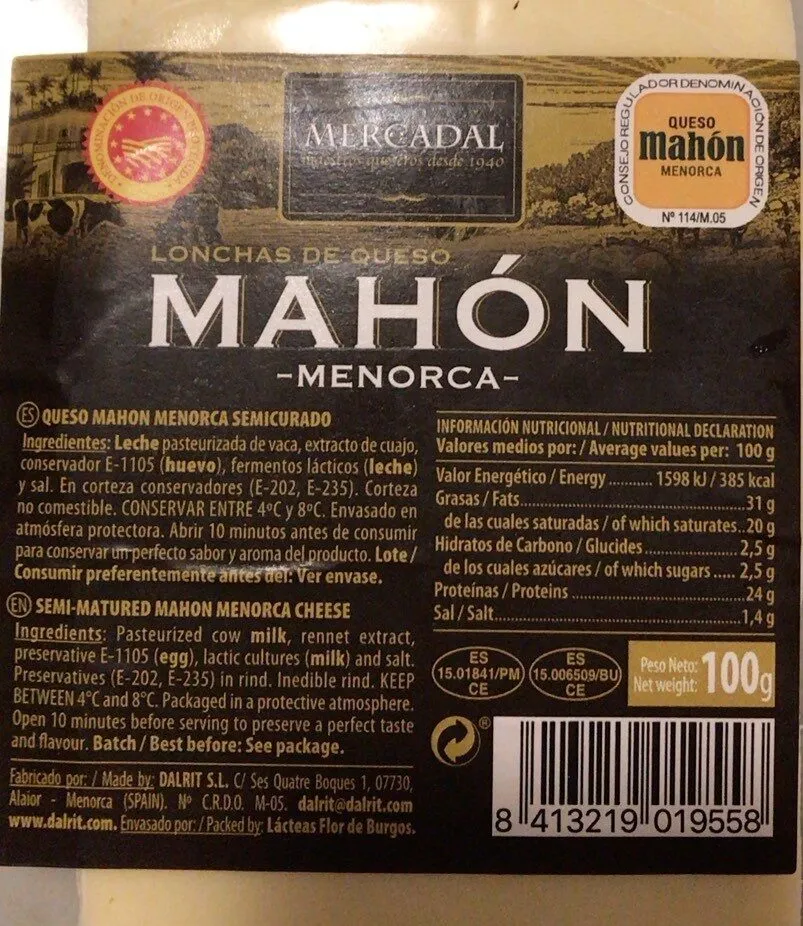 Lonchas de queso MAHÓN