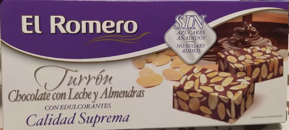 Turrón de chocolate con leche y almendras