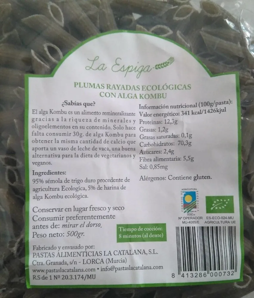 Plumas rayadas ecológicas con alga kombu