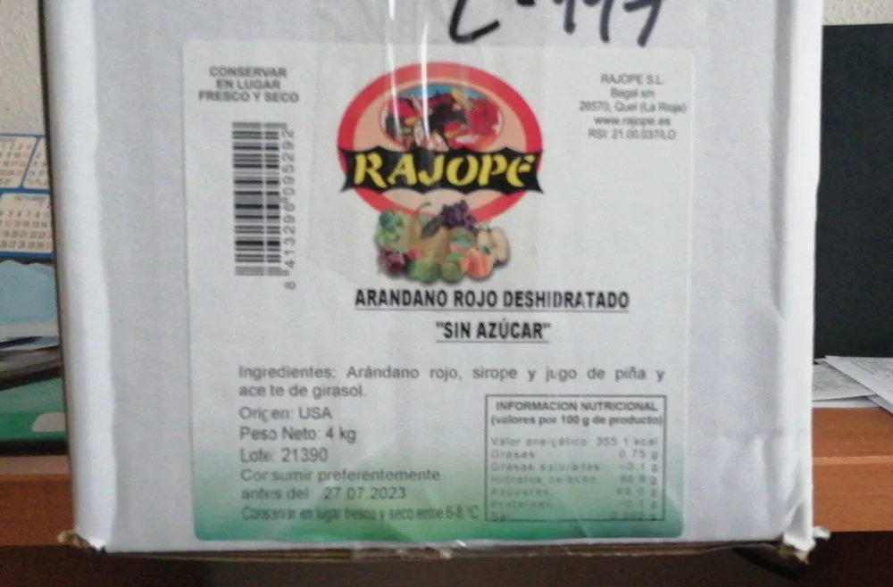 Arándano rojo deshidratado 'sin azúcar'